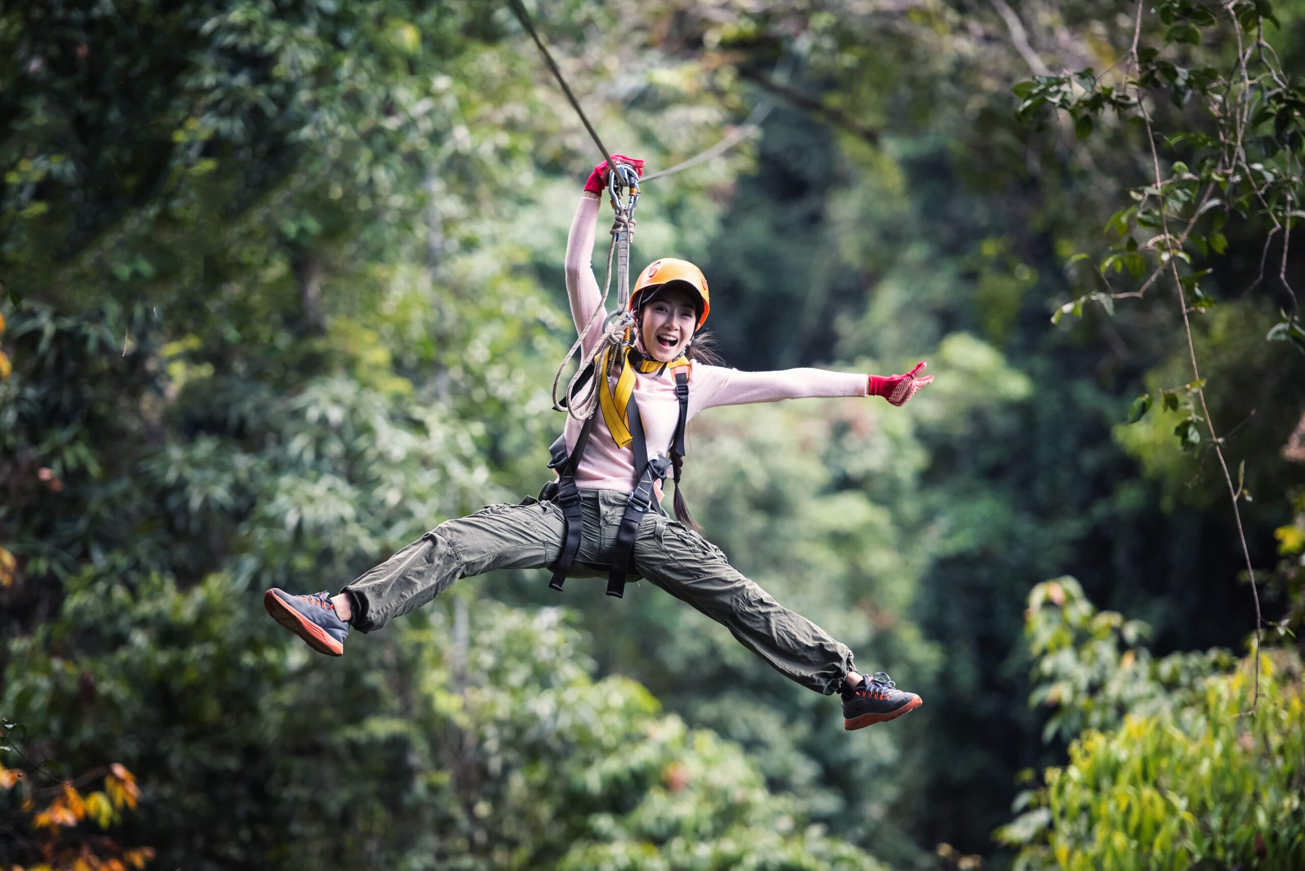 Tourist ziplining