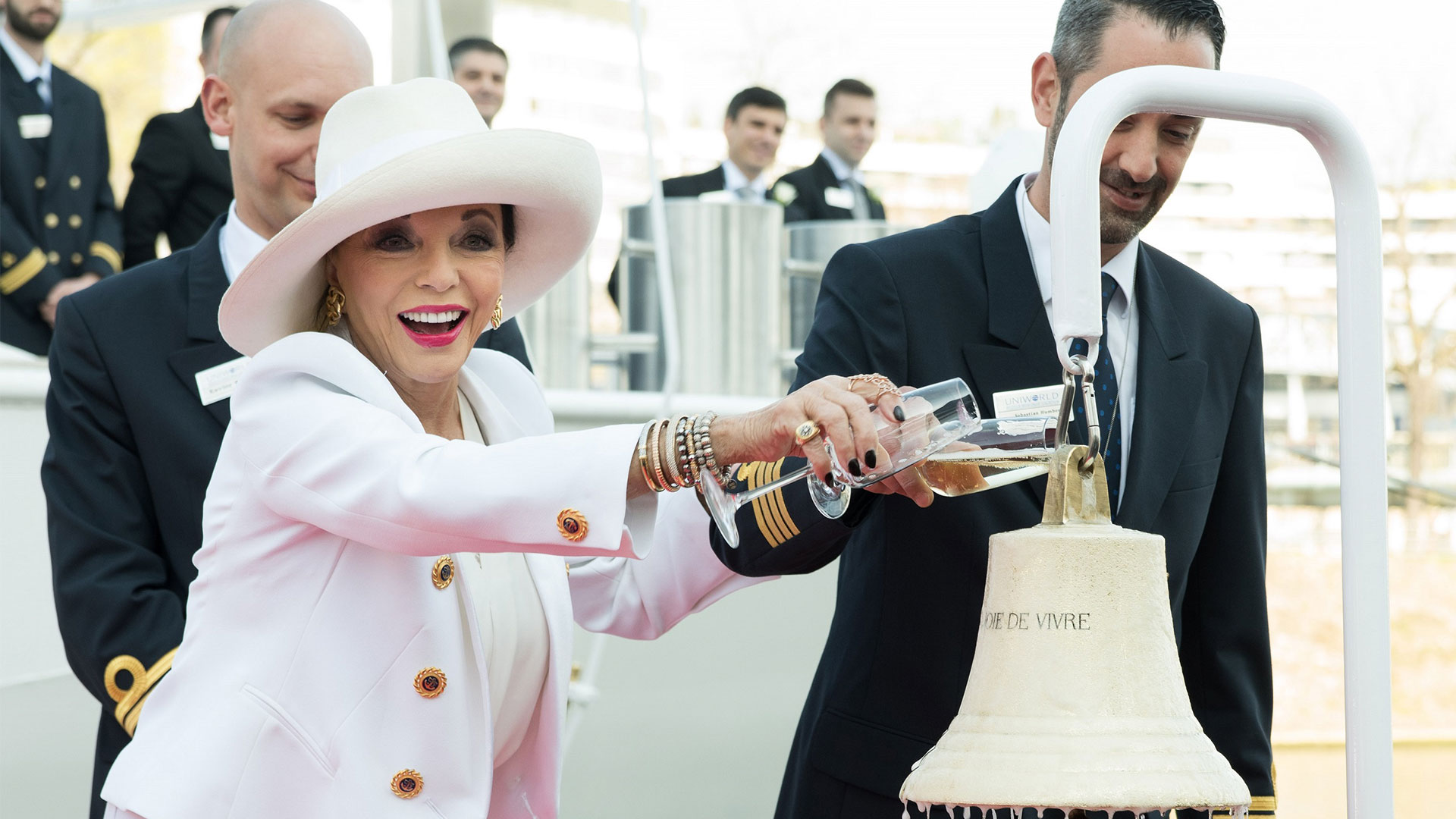 Joan Collins christens Uniworld's newest ship, Joie de Vivre