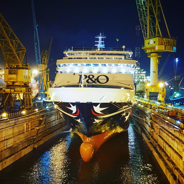 The new Pacific Aria emerges from dry-dock