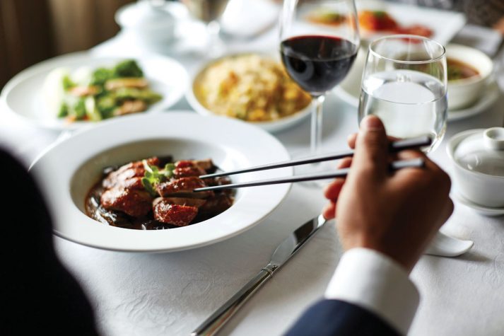 A meal at onboard restaurant Harmony