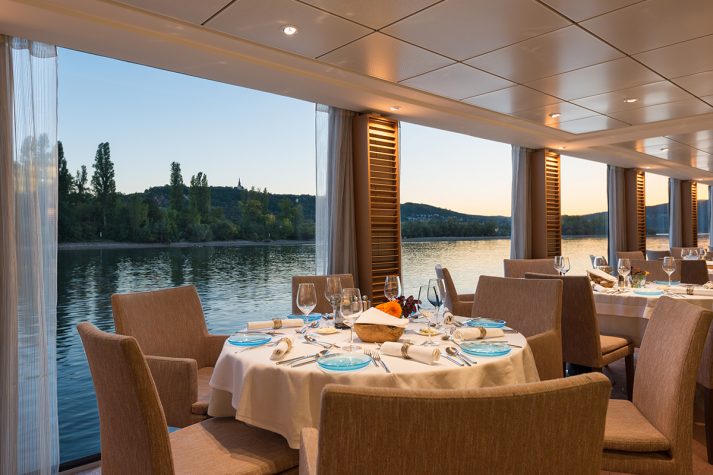 Viking's dining room at dusk