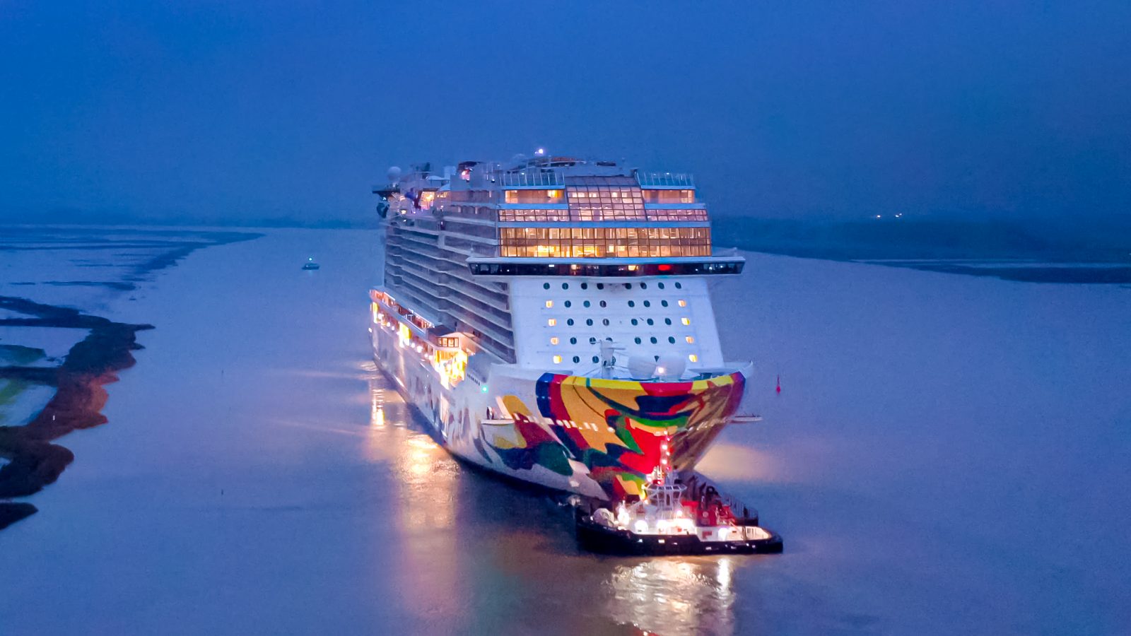 The Norwegian Encore sails out and gets ready to welcome her first guests