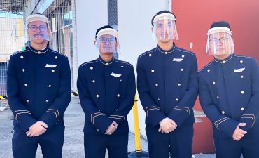 Crew on Ponant with face shields