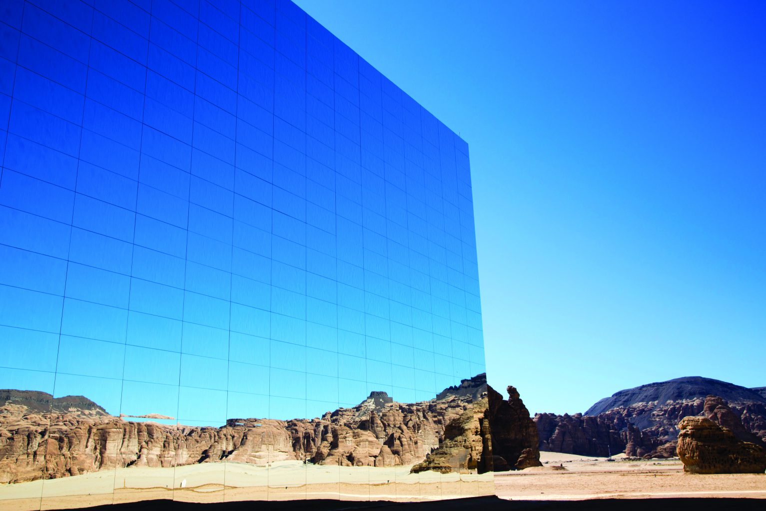 Spectacular and astonish mirrored building in Madain Saleh in Al Ula Saudi Arabia