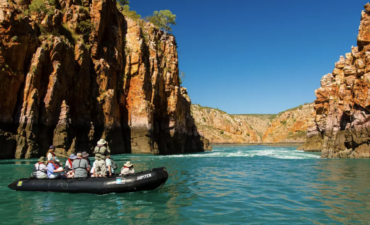 A group of people on a water rafting