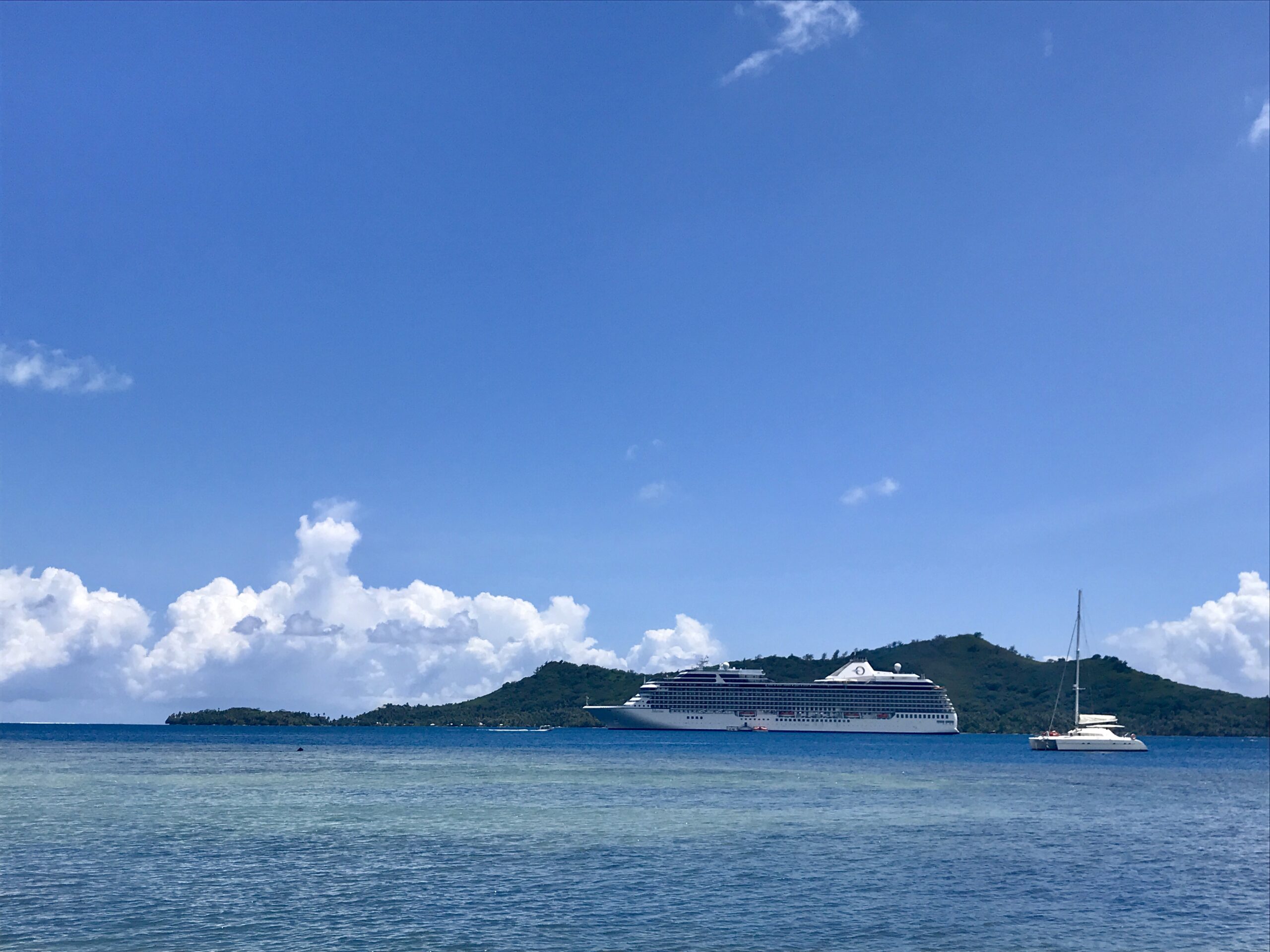 The new Oceania Cruises Regatta sails through Bora-Bora.