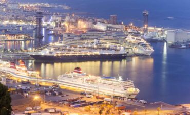 Cruise ships in Barcelona downtown terminal