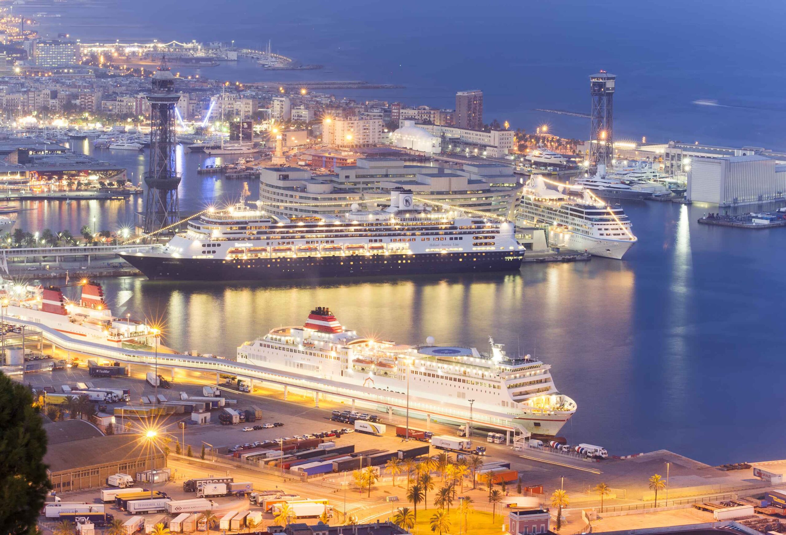 Cruise ships in Barcelona downtown terminal