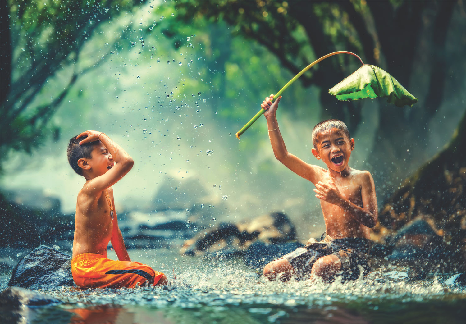 Childred playing in the river