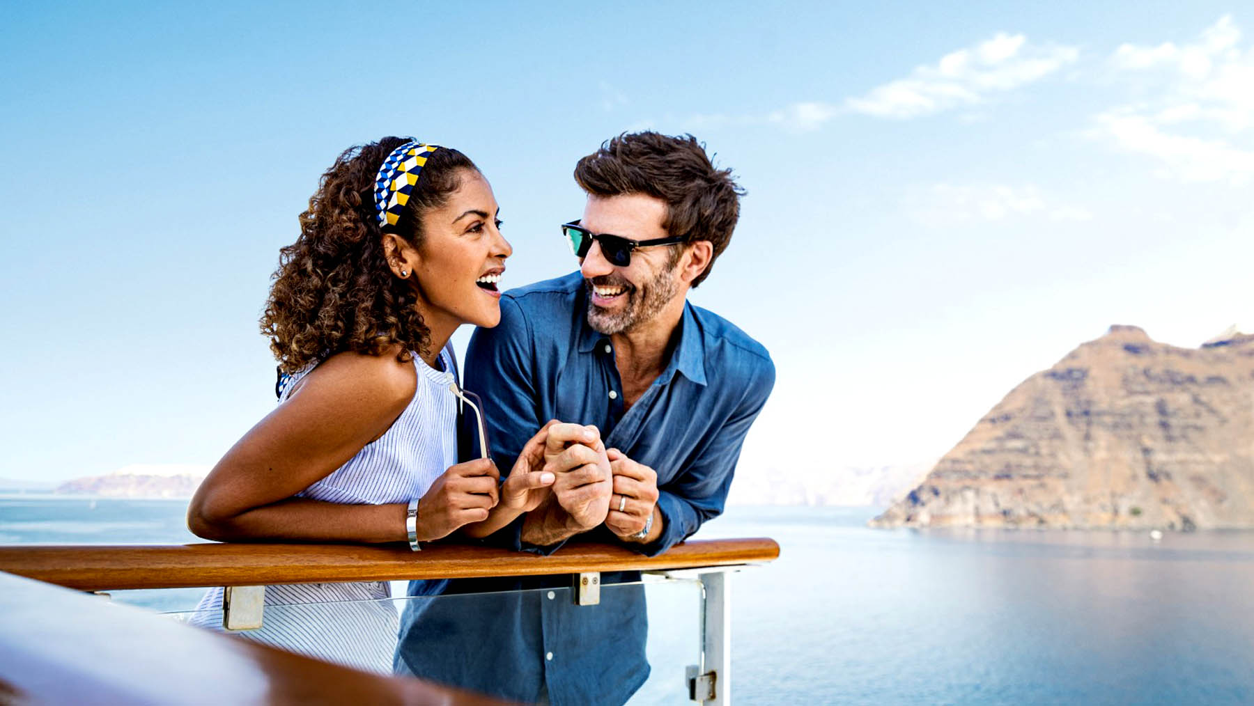 Couple enjoying a vacation at sea on Valentine's Day.