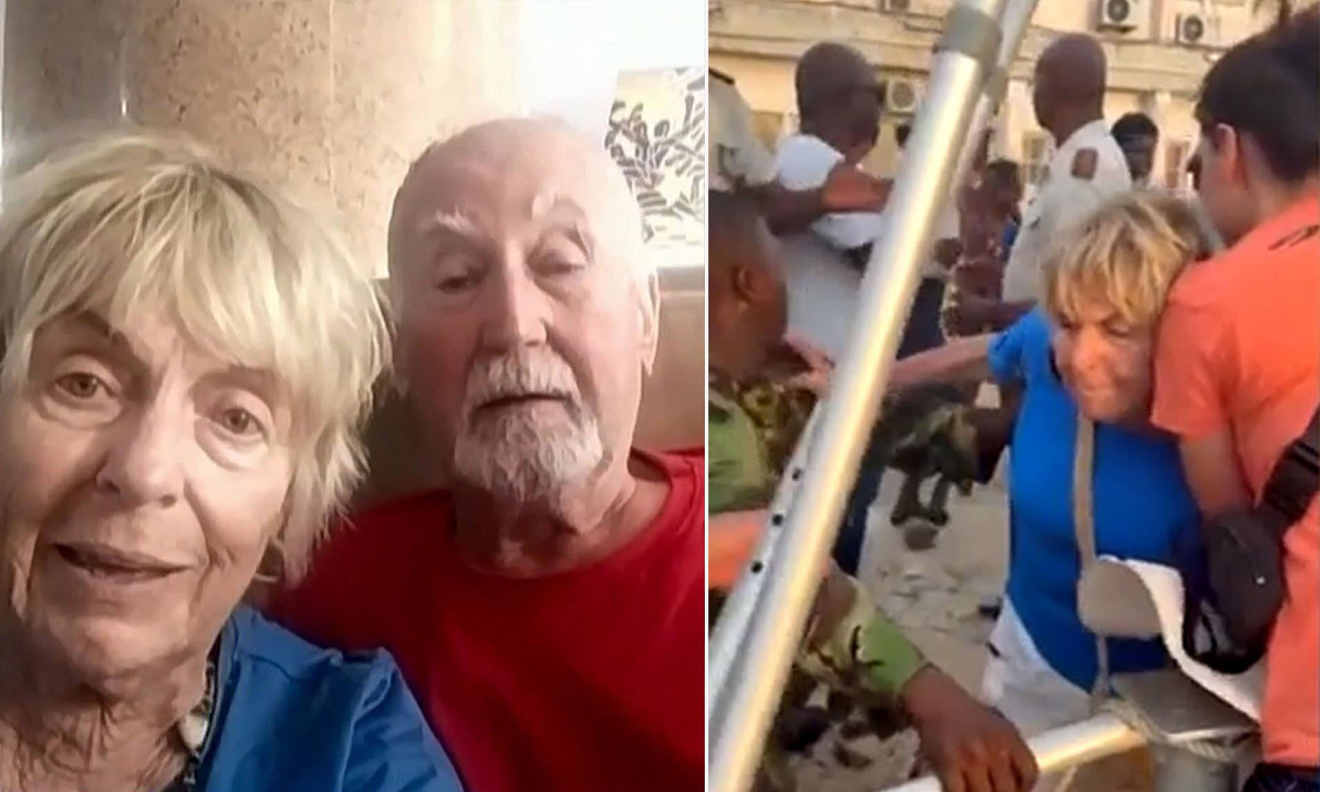 Doug and Violetta Sanders pictured fighting to get back on the Norwegian Dawn