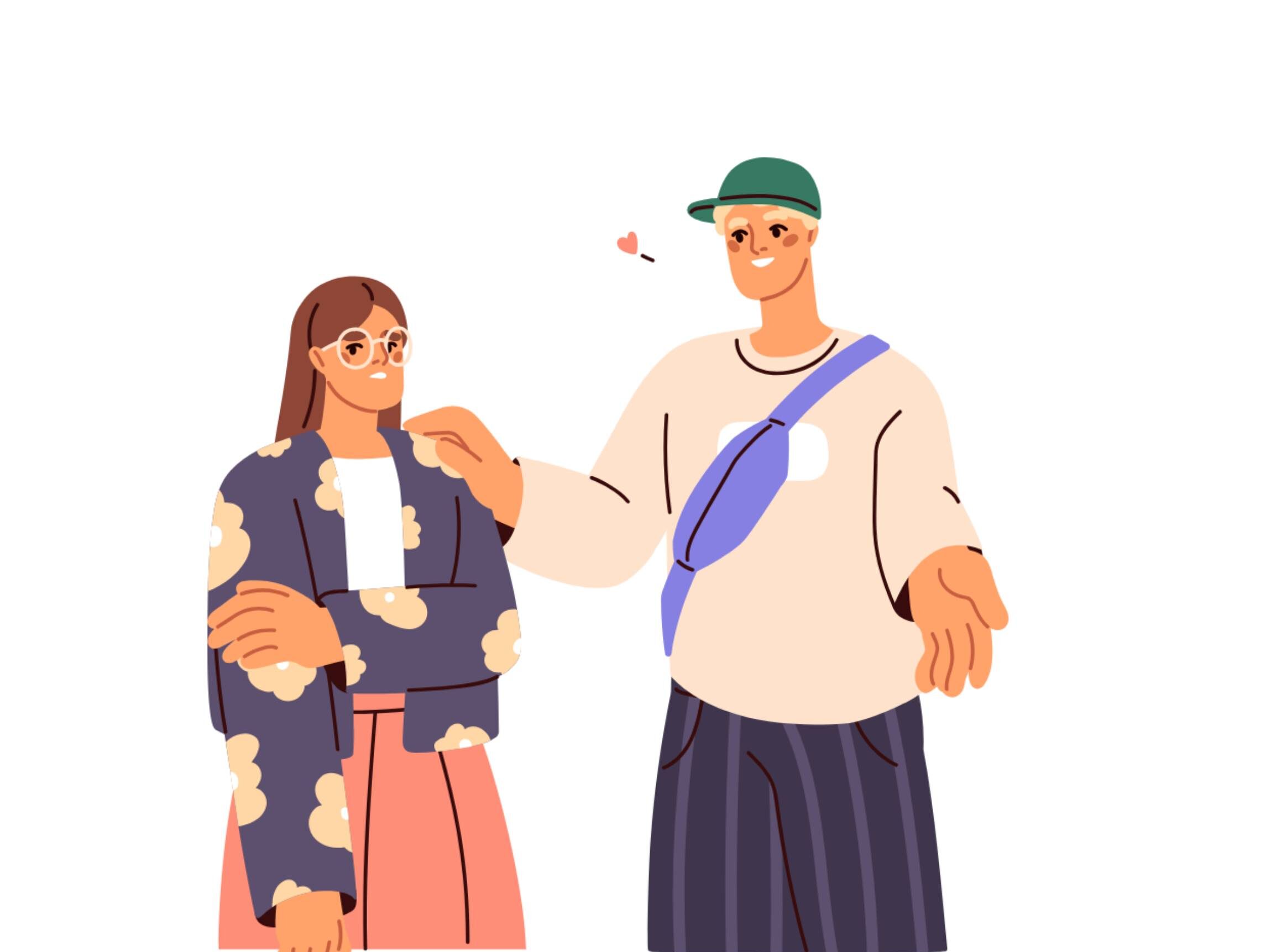 a man and woman standing together graphics