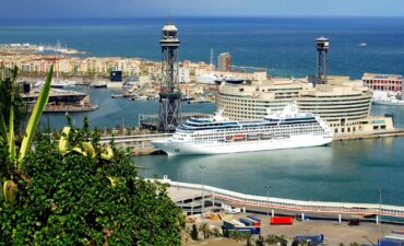 Spanish port of Barclona with cruise ship