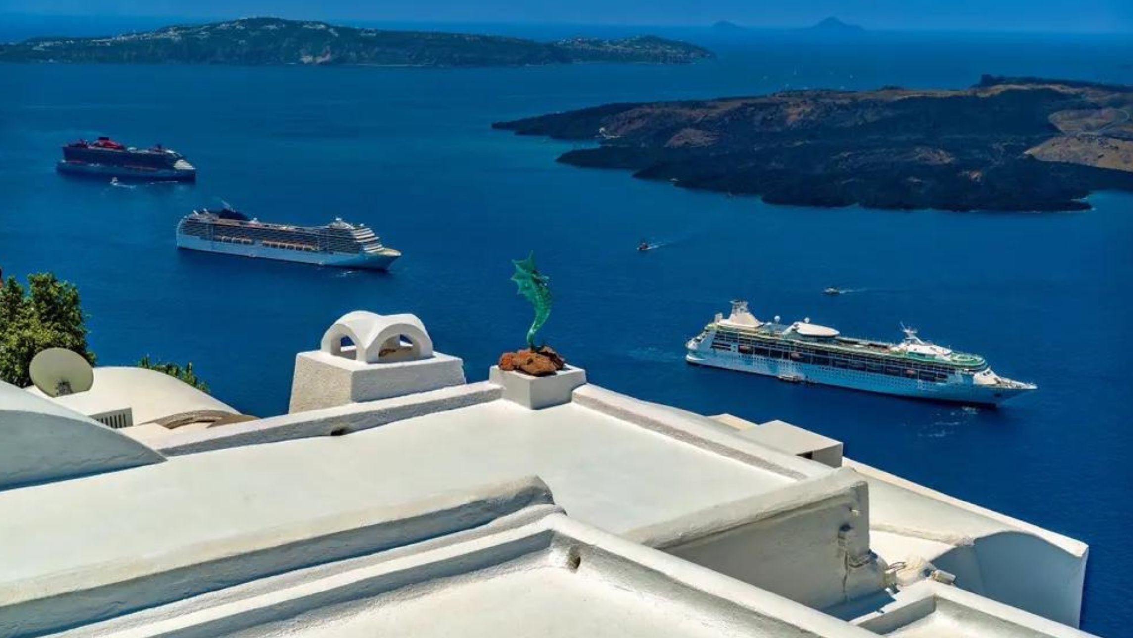 Cruise overtourism in Santorini with three ships