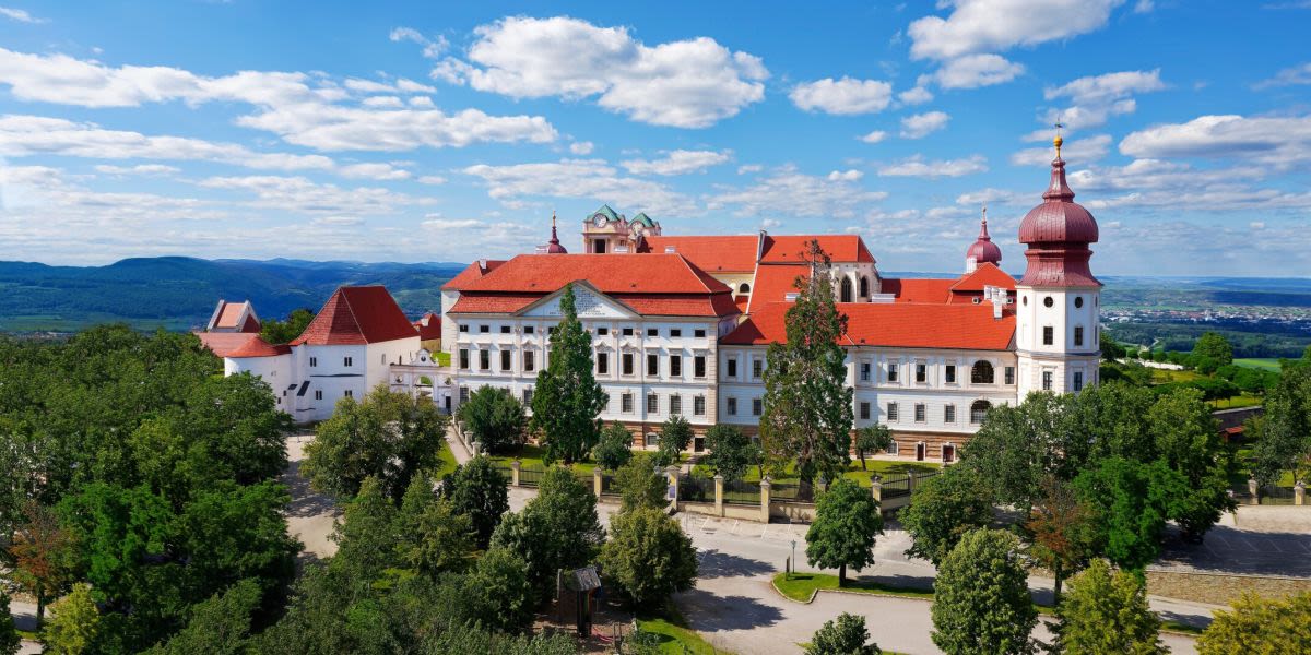 The Gottweig Abbey with the trees and clouds