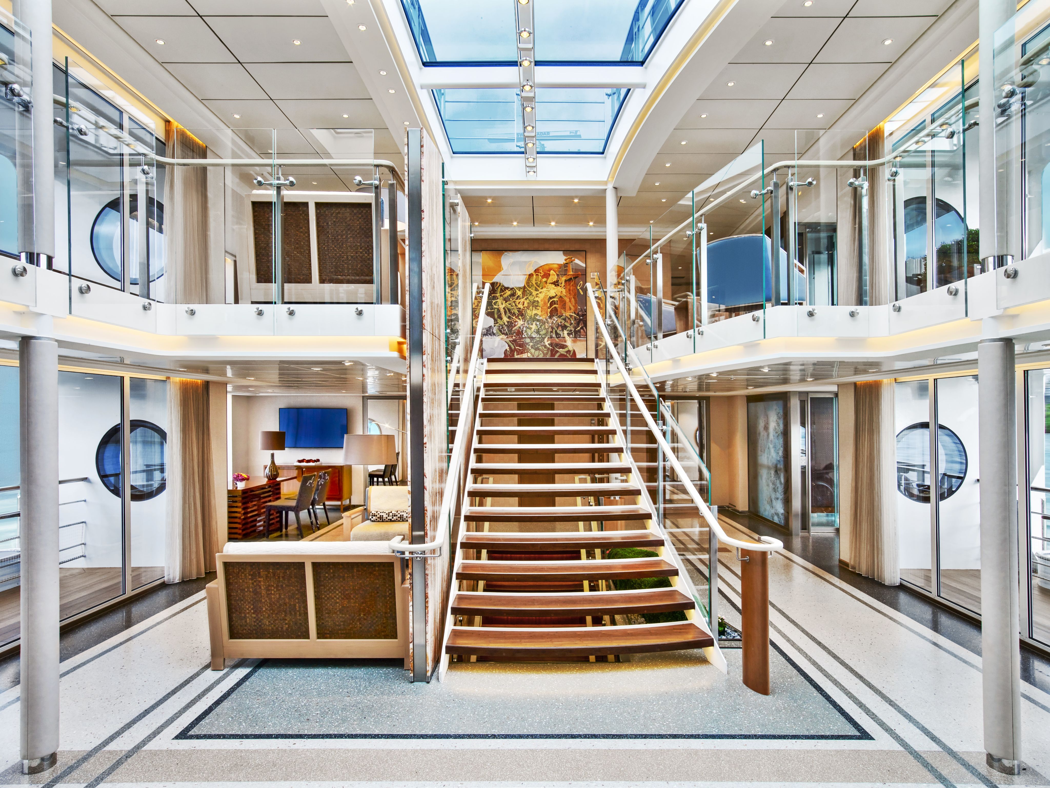 The atrium and staircase of a Viking Longship in Europe