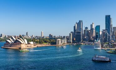 Sydney Harbour landscape with a cruise ship