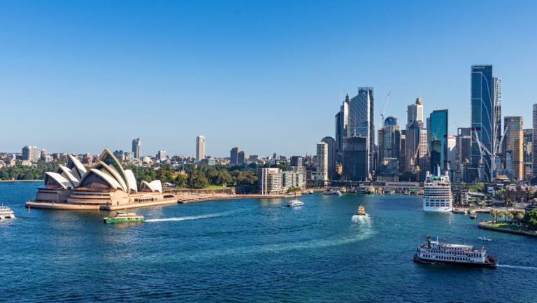 Sydney Harbour landscape with a cruise ship
