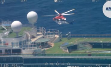 Screenshot of a cruise ship airlift video.