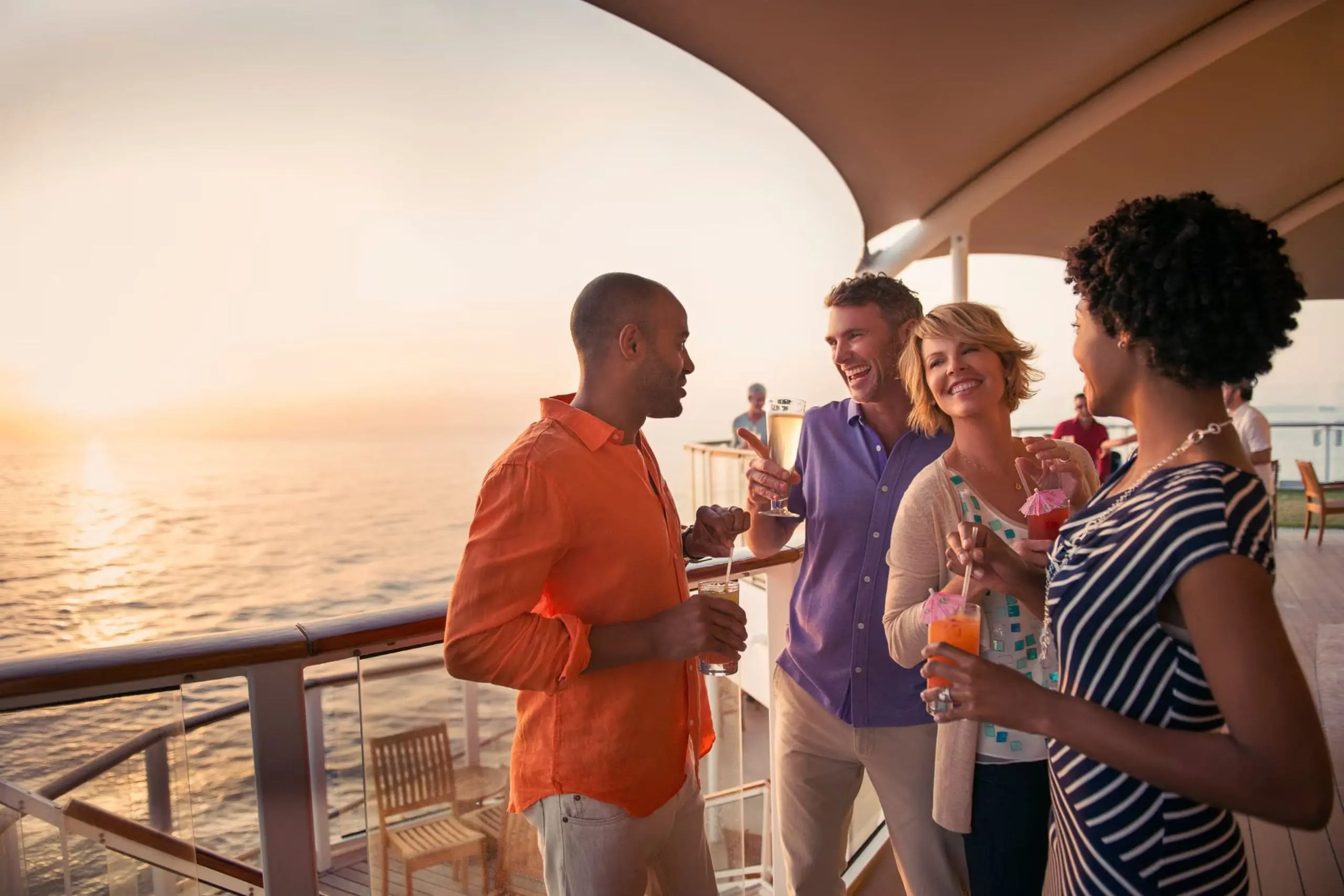 people on a cruise consuming beverages happily